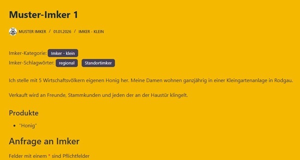 Infoseite eines Imkers